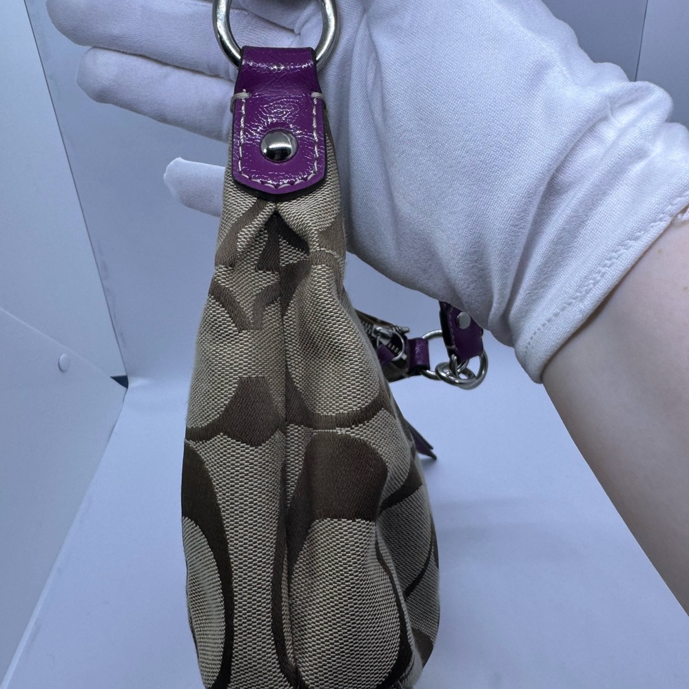 COACH Demi Purse Brown Magenta Sign. Canvas Leather F19218 W/ Crossbody Strap - Picture 6 of 16